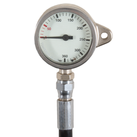 Манометр 52, белая шкала, закал.стекло, с ухом, шланг 800мм