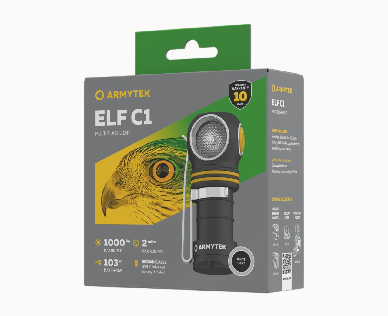 Фонарь ArmyTek Elf C1 USB-C (Холодный; 1000Lm)