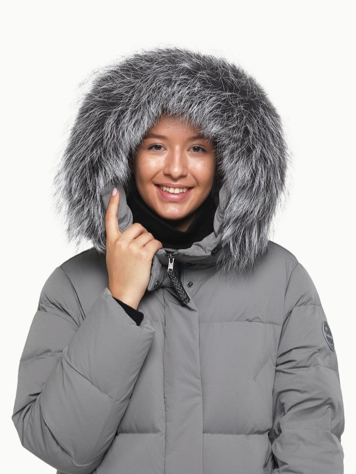 Пальто пуховое Аврора SkyStretch Goose мех ЧБК (Женский; 50; Стальной Серый)
