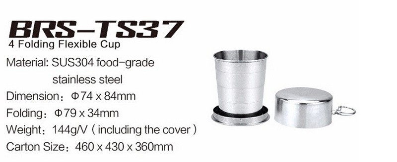 Стакан складной BRS-TS37 250мл (Стальной, Ø79х34мм) Стакан складной BRS-TS37 250мл (Стальной, Ø79х34мм)