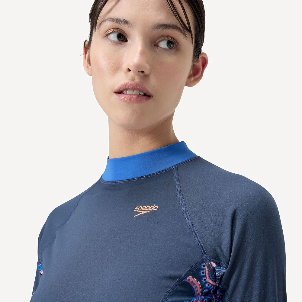 Футболка лайкра Speedo Long Sleeve Rash Top длинный рукав (Женский; XS; синий/мультиколор)