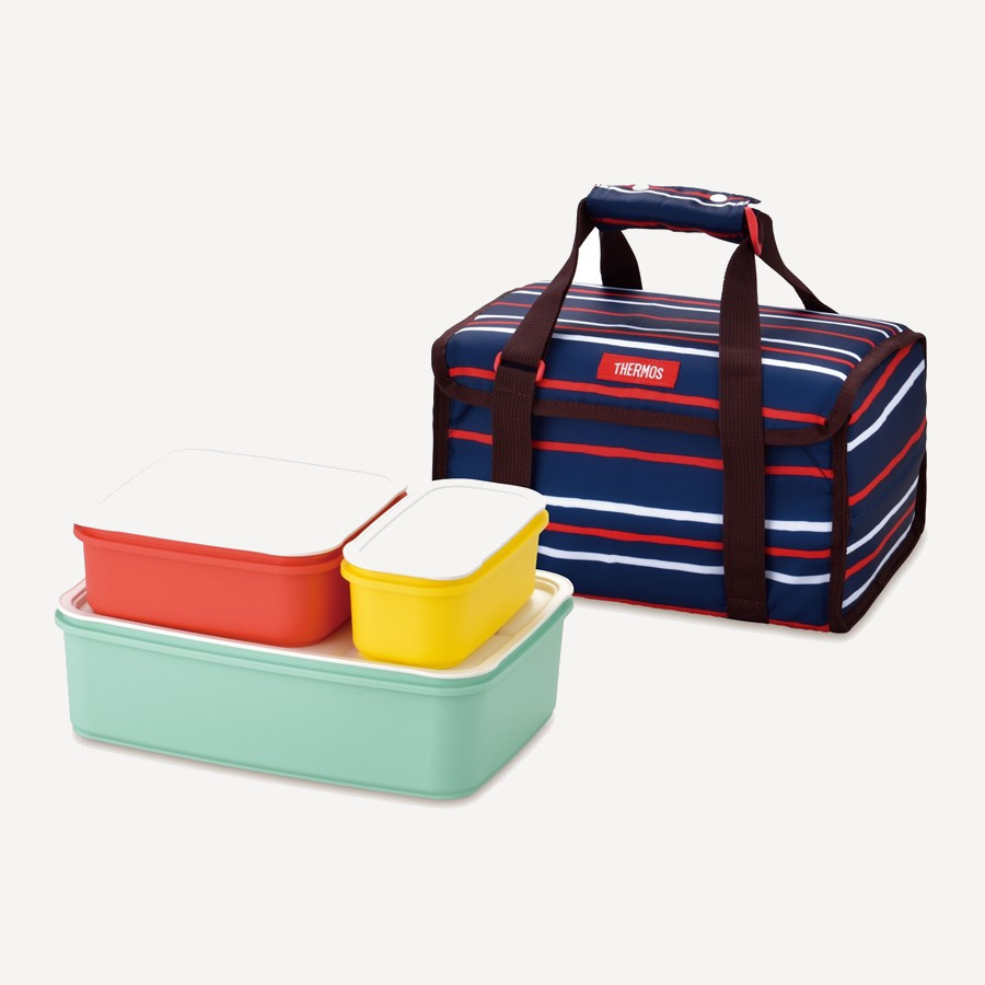 Термосумка с контейнерами Thermos DJF-4003 (Navy Stripe / Green(2,5L), Red(0,95L), Yellow(0,42L))