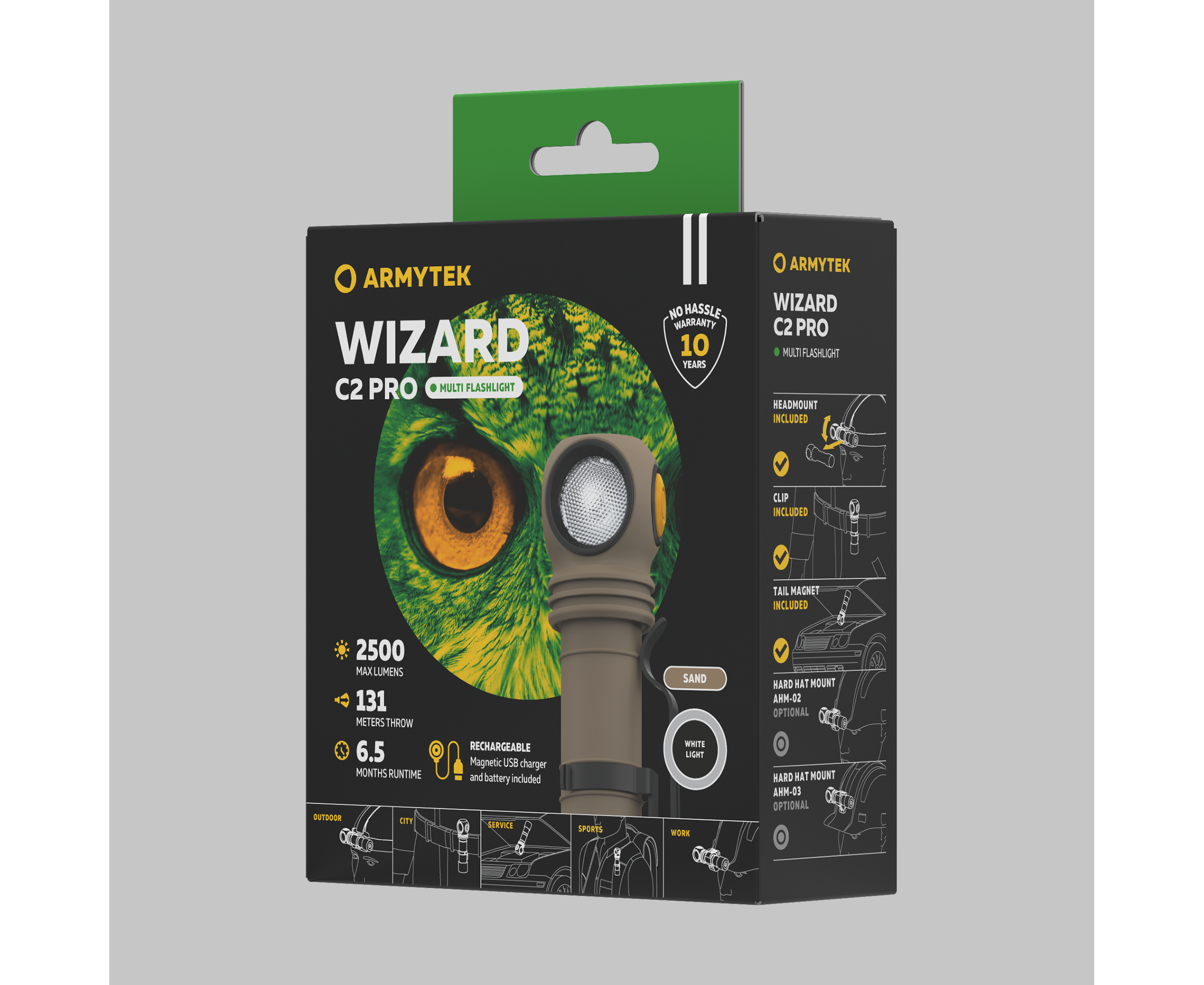 Фонарь ArmyTek Wizard C2 Pro (Sand; Холодный; 2500 Люмен)