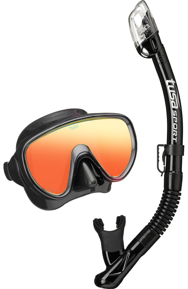 Комплект маска+трубка UCR-1625PMQB Black Series, зеркальные линзы, в сумке (черный силикон; BKB)