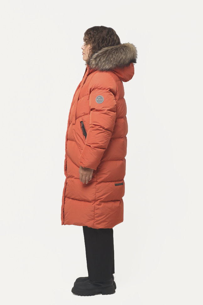 Пальто пуховое Юкка Nordic Goose мех Енот (Женский; 46; Светлый Терракот)