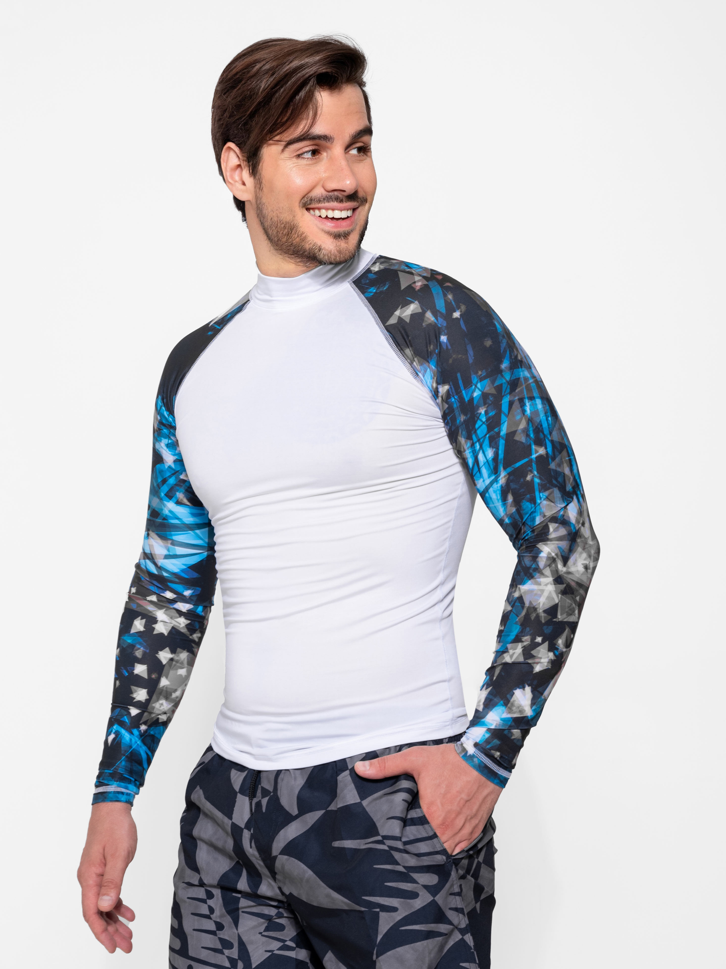 Футболка лайкра MAKO длинный рукав (Унисекс; XS-42; белый/мультиколор)