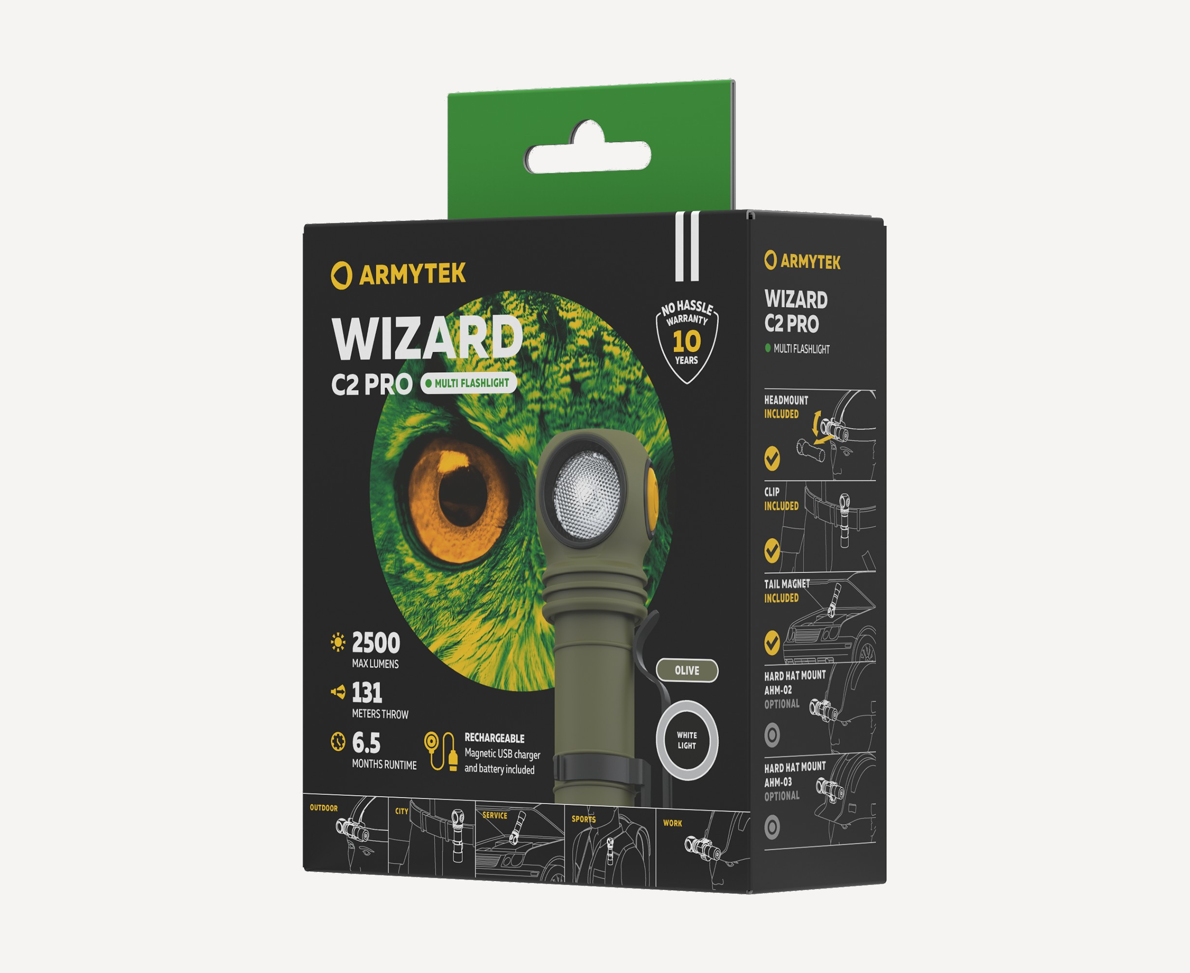 Фонарь ArmyTek Wizard C2 Pro (Olive; Холодный; 2500 Люмен)
