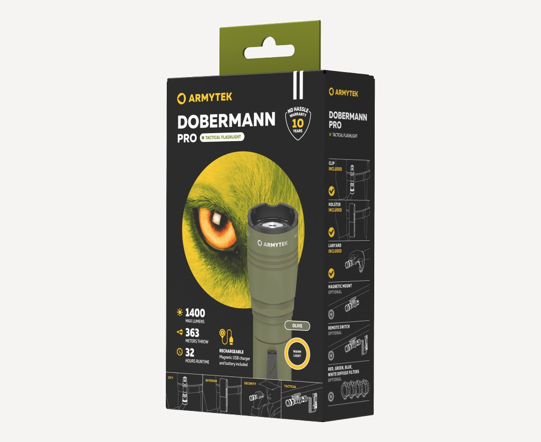 Фонарь ArmyTek Dobermann Pro (Olive / Теплый; 1400Lm)