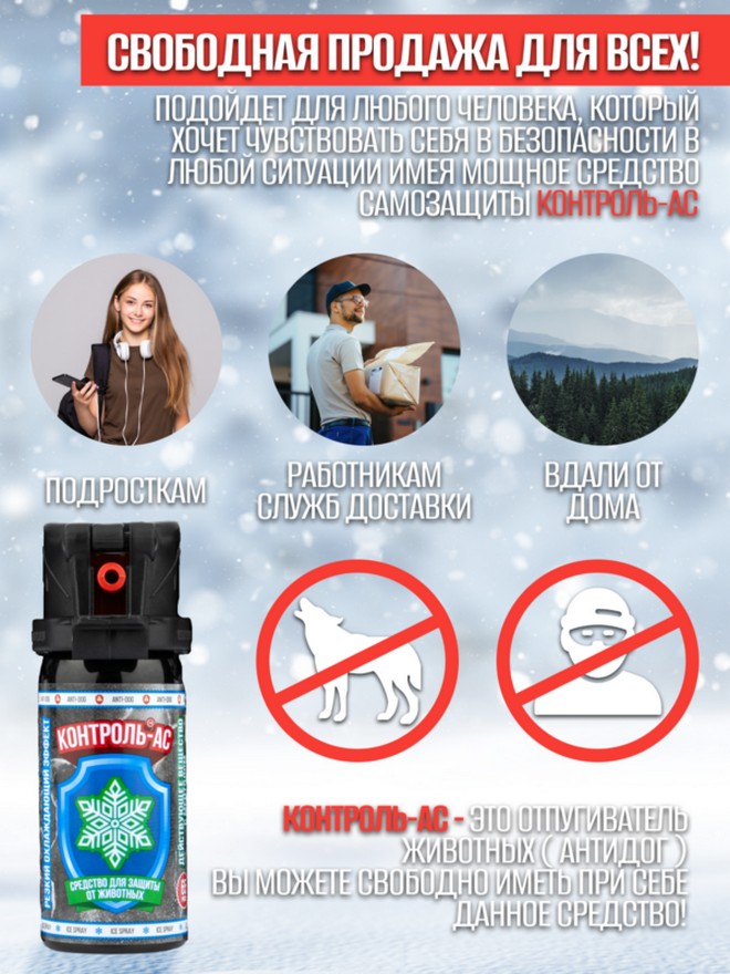 Баллончик AntiDog Контроль-АС Ментол 65мл (Струйный-Аэрозоль "ЧернаяМолния")