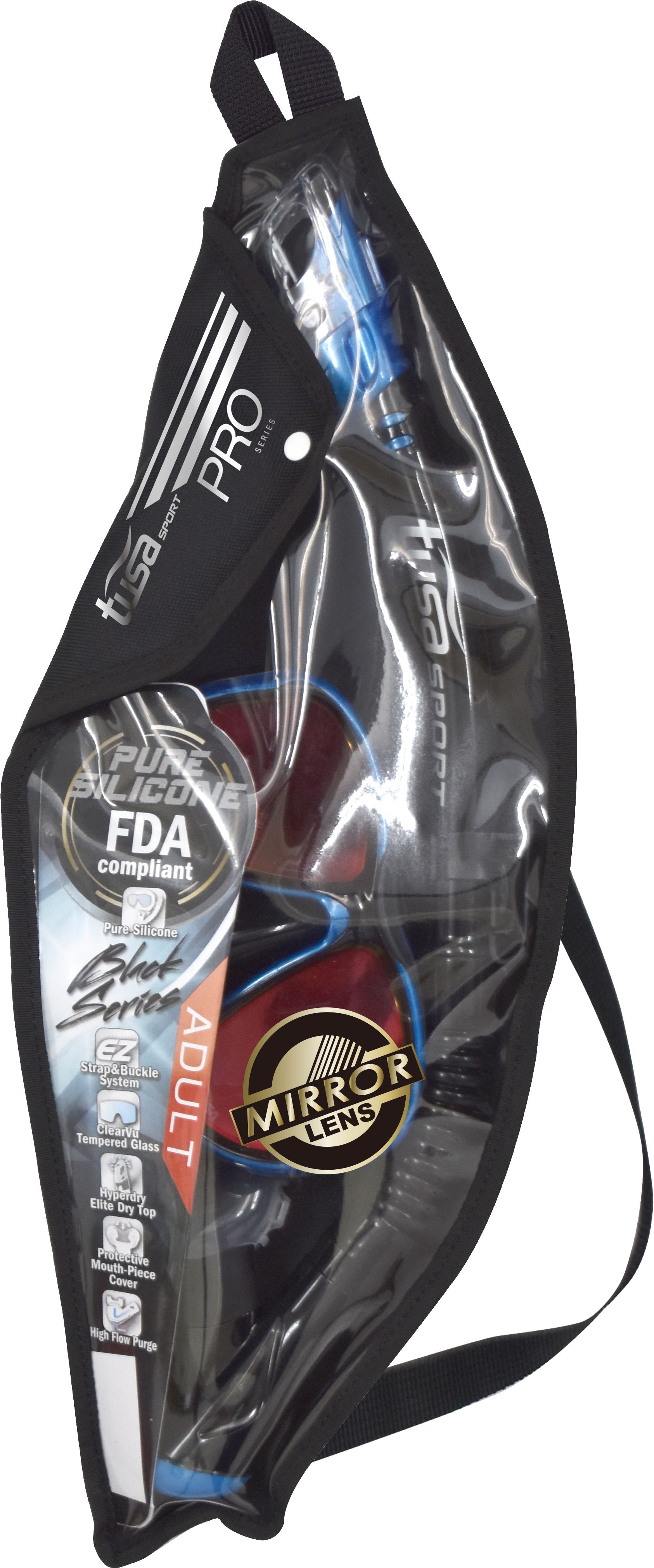 Комплект маска+трубка UCR-2425PMQB Black Series, зеркальные линзы, в сумке (черный силикон; BKB)