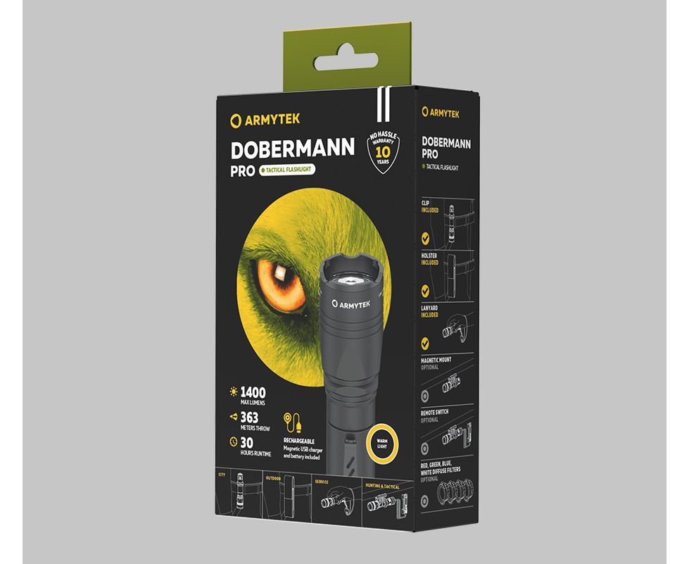 Фонарь ArmyTek Dobermann Pro (Black / Теплый; 1400Lm; акк18650-3500mAh)